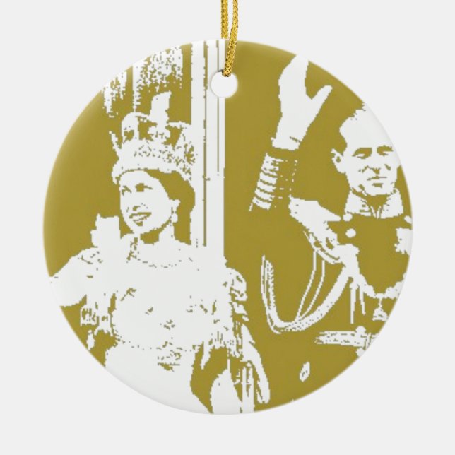 Ornamento De Cerâmica Jubileu dourado da rainha Elizabeth retro (Frente)