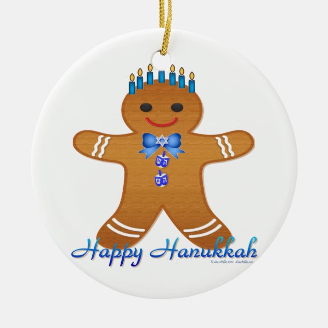 Ornamento De Cerâmica Judaica Hanukkah Gingerpão Man Menorah (Frente)