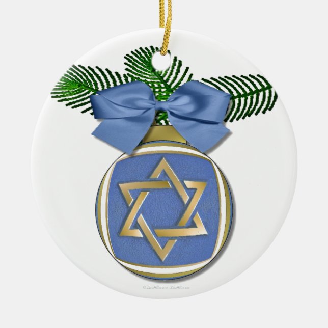 Ornamento De Cerâmica Judaica Hanukkah Star De David Ornament Impressão (Frente)