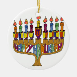 Ornamento De Cerâmica Judaica Happy Hanukkah Dreidel Menorah