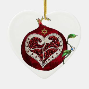 Ornamento De Cerâmica Judaica Pomegranate Heart Hanukkah Rosh Hashanah