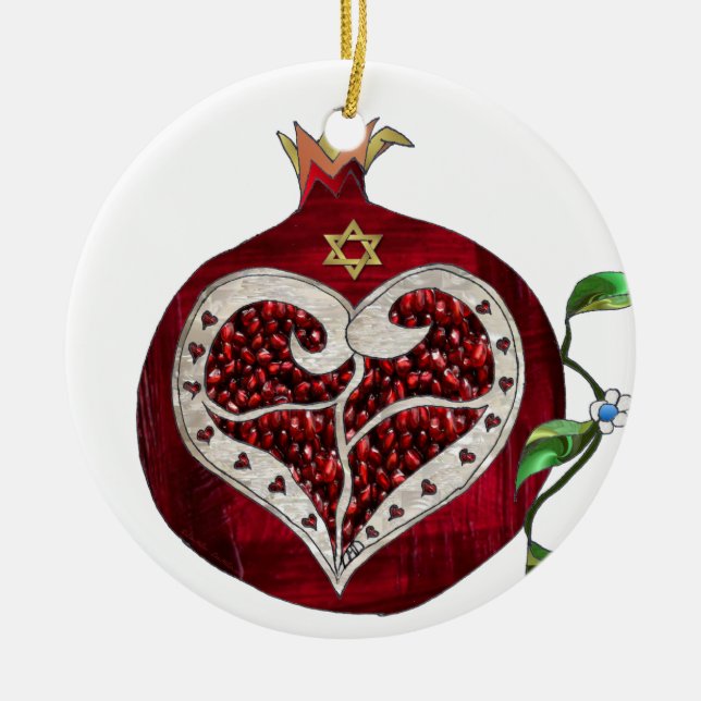 Ornamento De Cerâmica Judaica Pomegranate Heart Hanukkah Rosh Hashanah (Frente)