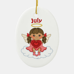 Ornamento De Cerâmica Julho Birthstone Angel Brunette
