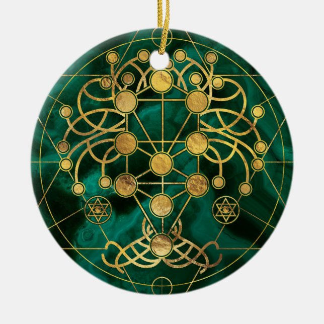 Ornamento De Cerâmica Kabbalah A Árvore da Vida - Malachite (Frente)