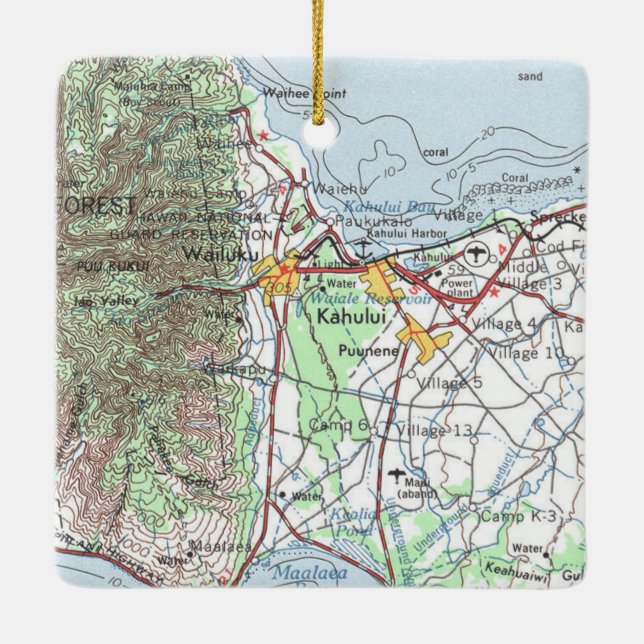 Ornamento De Cerâmica Kahului Hawaii Vintage Map (Verso)