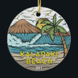 Ornamento De Cerâmica Kalapaki Beach Hawaii Vintage<br><div class="desc">Kalapaki Beach desenhou uma ilustração com montanhas e ondas oceânicas ao fundo. Perfeito para quem ama visitar Kalapaki Kalapaki.</div>