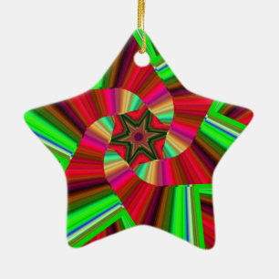 Ornamento De Cerâmica Kaleidoscope Estrela de Arte Vermelha Verde