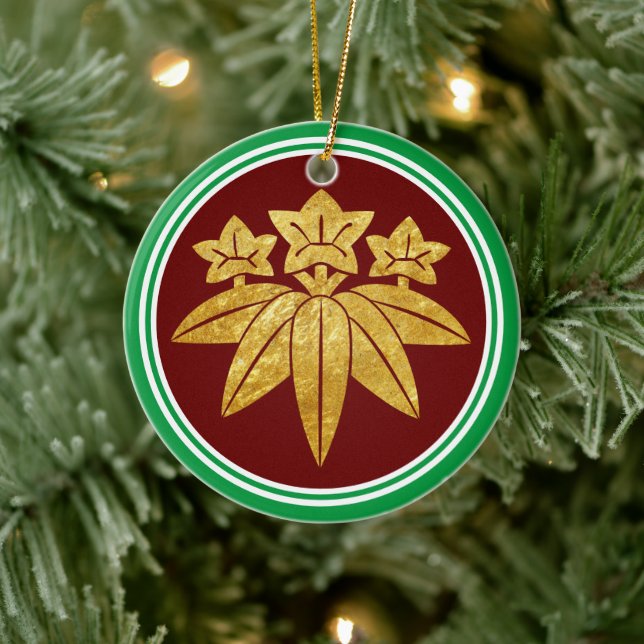 Ornamento De Cerâmica Kamakura Minamoto Mon Japonês Clan Faux Dourado (Árvore)