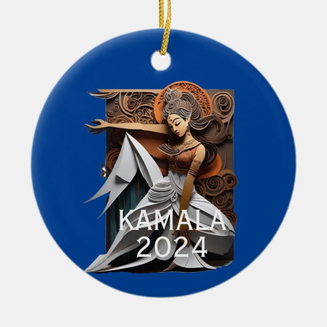 Ornamento De Cerâmica Kamala 2024 para o Presidente Thunder_Cove (Frente)