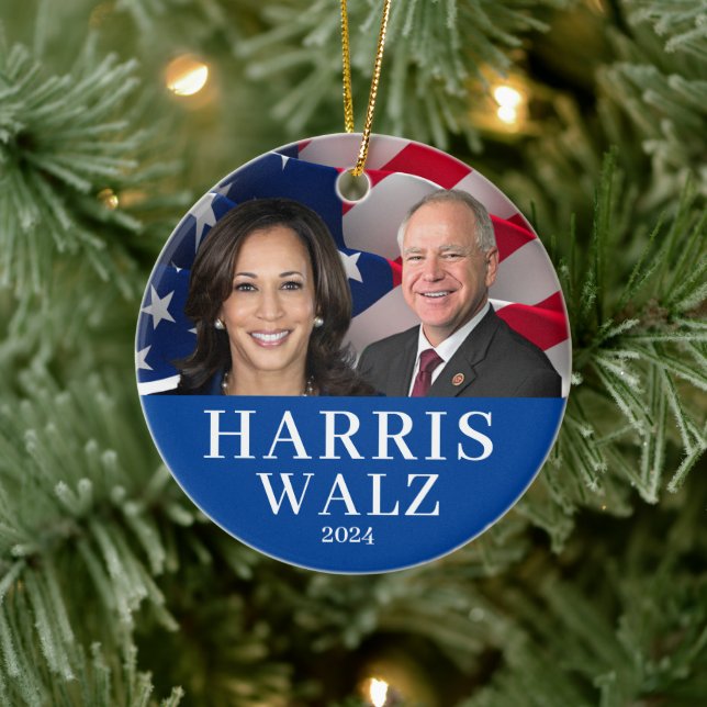 Ornamento De Cerâmica Kamala Harris E Tim Walz 2024 (Árvore)