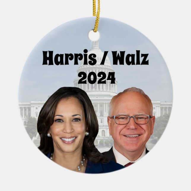 Ornamento De Cerâmica Kamala Harris e Tim Walz 2024 (Frente)