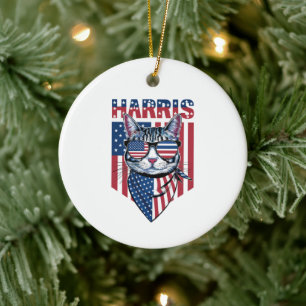 Ornamento De Cerâmica Kamala Harris para Presidente 2024 Gato Engraçado