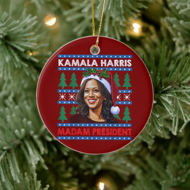 Ornamento De Cerâmica Kamala Harris Senhora Presidente Natal Santa Hat (Árvore)