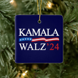 Ornamento De Cerâmica Kamala Harris Walz 2024 Obviamente Azul