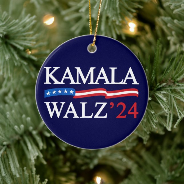 Ornamento De Cerâmica Kamala Harris Walz 2024 Obviamente Azul (Árvore)