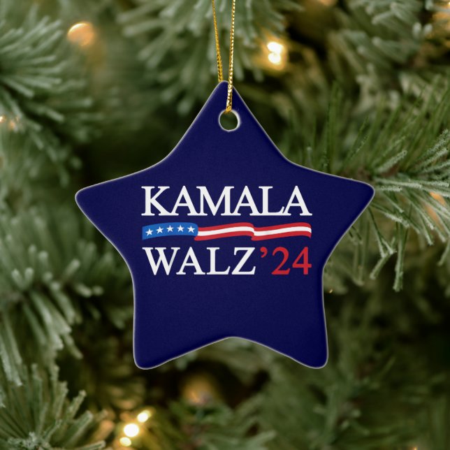 Ornamento De Cerâmica Kamala Harris Walz 2024 Obviamente Azul (Árvore)