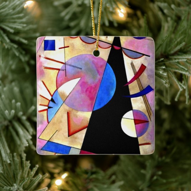 Ornamento De Cerâmica Kandinsky - Cubismo Abstrato com Pinks e Blues (Árvore)