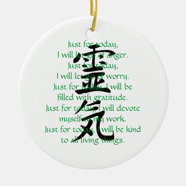 Ornamento De Cerâmica Kanji e preceitos de Reiki com Usui (Frente)