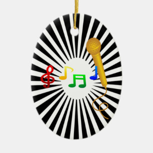 Ornamento De Cerâmica Karaoke feliz da música do canto branco preto doc
