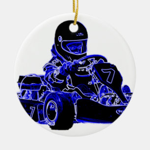 Ornamento De Cerâmica Kart que compete o azul e o branco