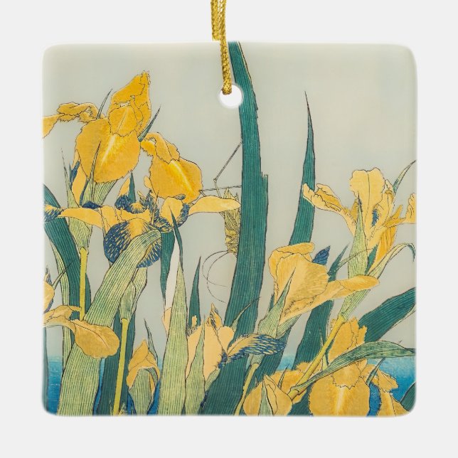 Ornamento De Cerâmica Katsushika Hokusai - Gafanhoto e Iris (Frente)