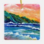 Ornamento De Cerâmica Kauai Sunset Romântico<br><div class="desc">Fazer uma longa e romântica caminhada pela praia na ilha de Kauai é um sonho realizado.</div>