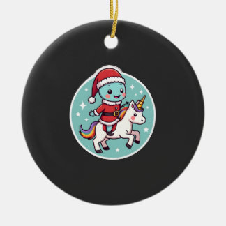 Ornamento De Cerâmica Kawaii Axolotl Unicorn Xmas Santa Merry Christmas 