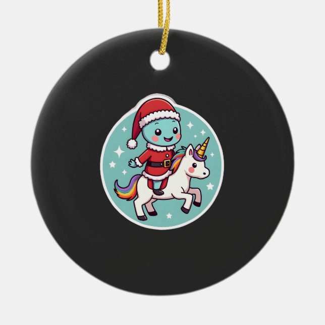 Ornamento De Cerâmica Kawaii Axolotl Unicorn Xmas Santa Merry Christmas  (Frente)
