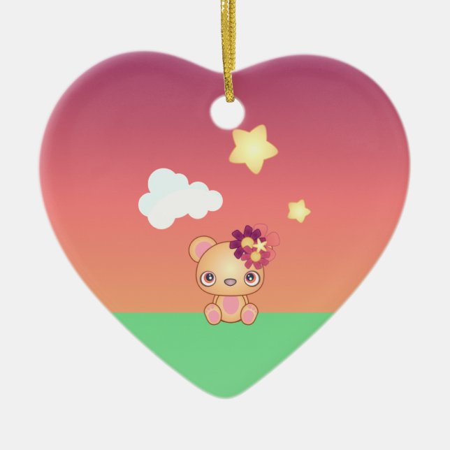 Ornamento De Cerâmica Kawaii Bear (Frente)