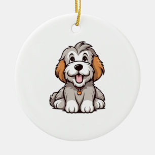 Ornamento De Cerâmica Kawaii Bearded Collie Puppy