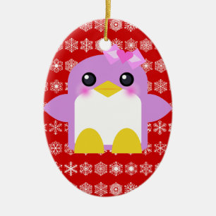 Ornamento De Cerâmica Kawaii Bonito Pinguim e Flocos de Neve