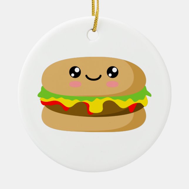 Ornamento De Cerâmica Kawaii Burger (Frente)