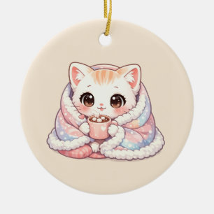 Ornamento De Cerâmica Kawaii Cozy Cocoa Kitty – Gatinho de Cobertor Past