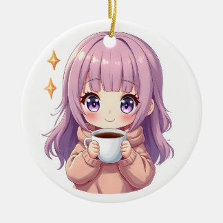 Ornamento De Cerâmica Kawaii Cozy Coffee Girl – Pastel Aesthetic sticker