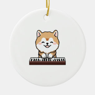 Ornamento De Cerâmica Kawaii Cute Dog Tocando Teclado Piano