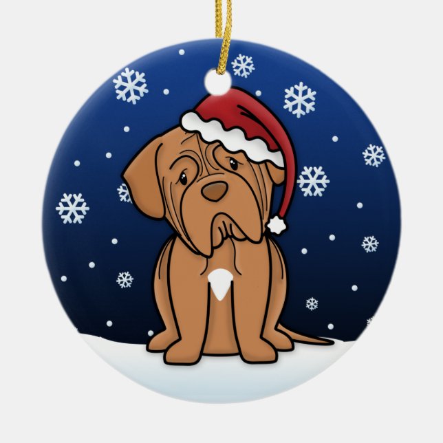 Ornamento De Cerâmica Kawaii Desenhos animados Dogue de Bordéus Natal (Frente)
