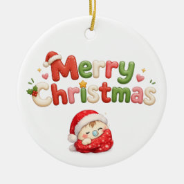 Ornamento De Cerâmica Kawaii Feliz Natal