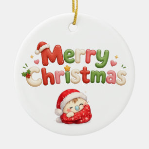 Ornamento De Cerâmica Kawaii Feliz Natal