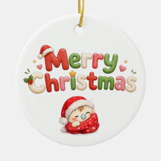 Ornamento De Cerâmica Kawaii Feliz Natal