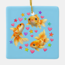 Ornamento De Cerâmica kawaii fofo y2k peixe dourado arco-íris