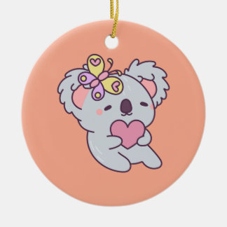 Ornamento De Cerâmica Kawaii Koala with Heart and Butterfly