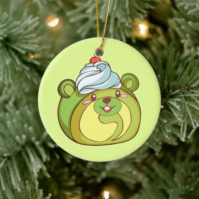 Ornamento De Cerâmica Kawaii Matcha - Bolo Roll Bear (Árvore)