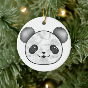 Ornamento De Cerâmica Kawaii Panda Desenhando Em Preto E Branco