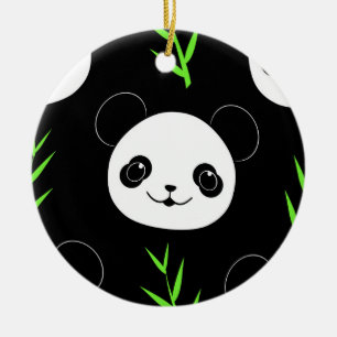 Ornamento De Cerâmica Kawaii Panda Pattern Bamboo Em Verde Branco Negro
