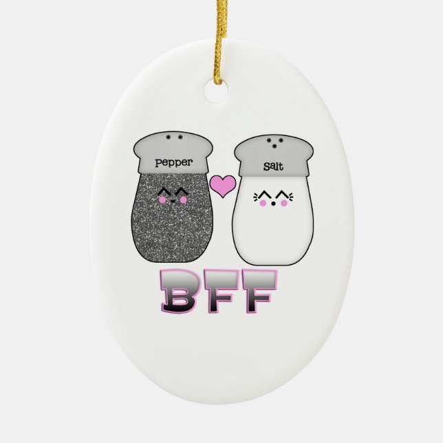 Ornamento De Cerâmica Kawaii Salt n Pepper BFF (Frente)