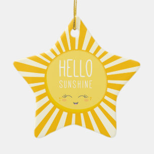 Ornamento De Cerâmica KAWAII SKY brilho amarelo brilhante sorrindo sol s
