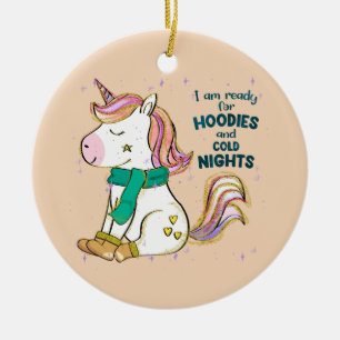 Ornamento De Cerâmica Kawaii Unicorn   Inverno e Hoodies