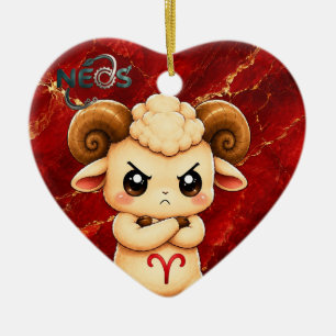 Ornamento De Cerâmica Kawaii Zodíaco Neos Áries
