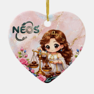 Ornamento De Cerâmica Kawaii Zodíaco Neos Libra