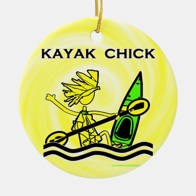 Ornamento De Cerâmica Kayak Chick Designs & Things (Frente)